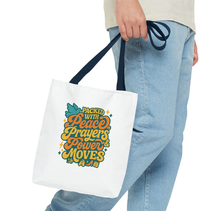 Peace Prayers Power Moves Tote Bag - Eco-Friendly Reusable Shopping Bag, Gift for Spiritual Friends, Motivational Gift, Stylish [...]