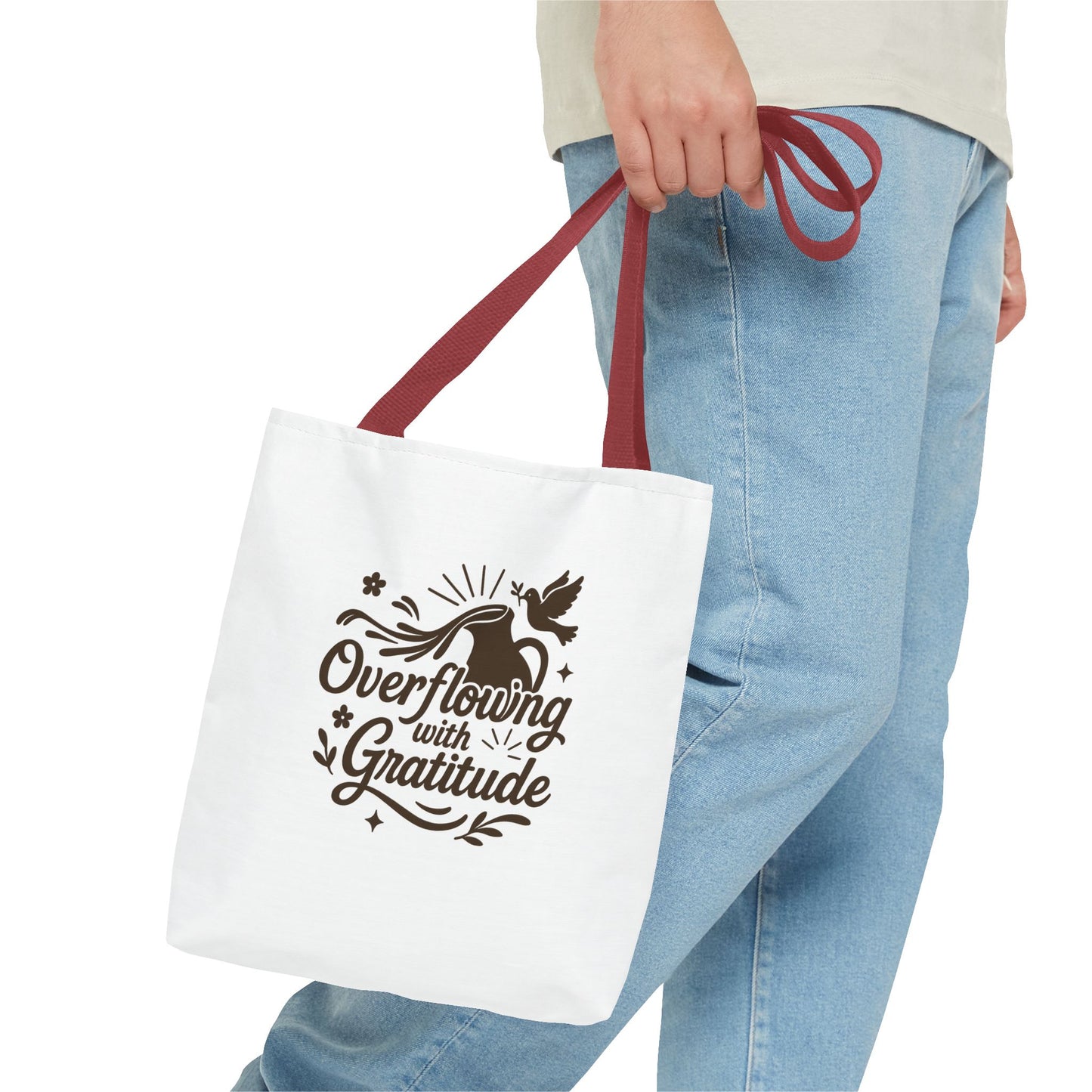 Overflowing with Gratitude Tote Bag - Eco-Friendly, Reusable Shopping Bag, Gift for Friends, Thank You Gift, Inspirational Design