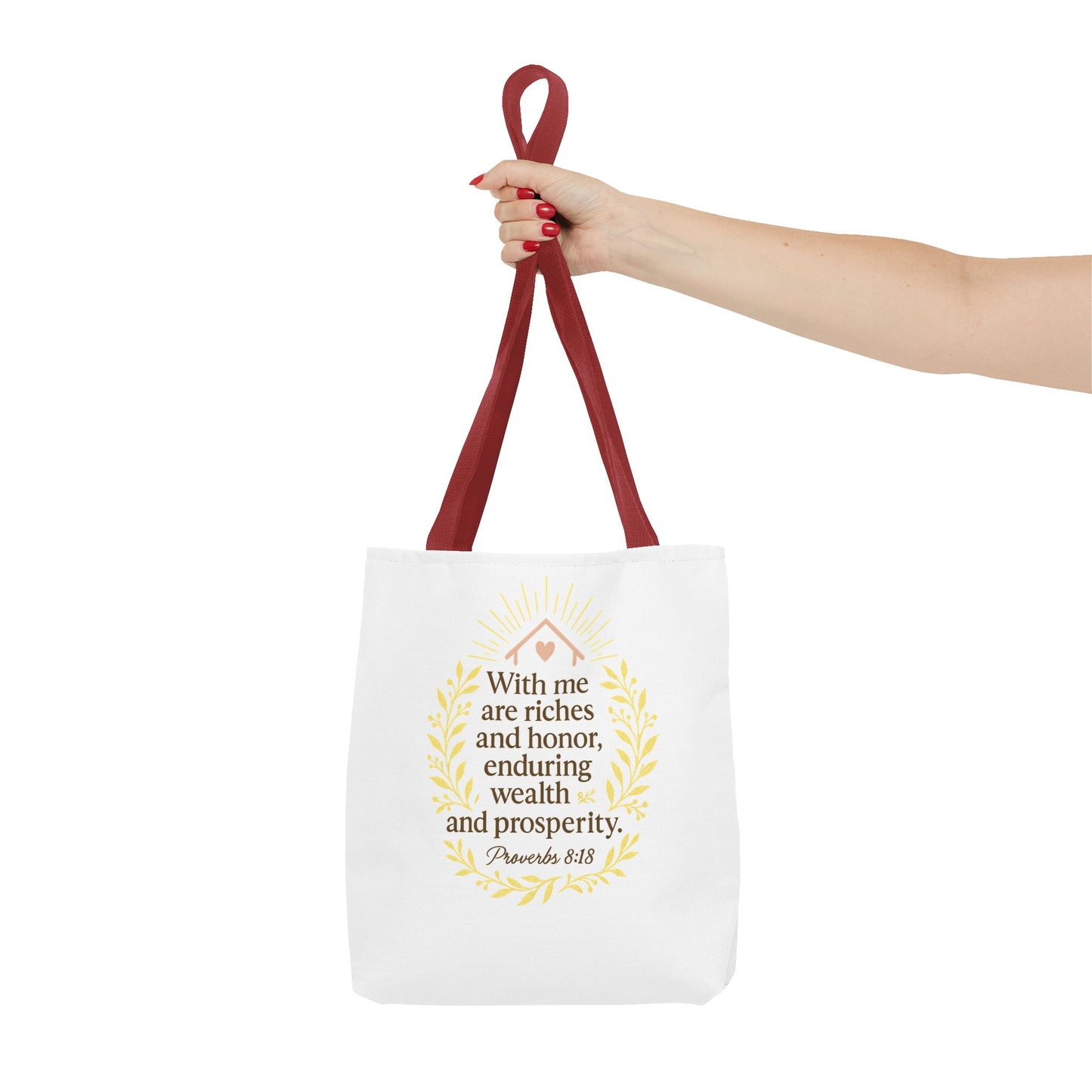 Inspirational Tote Bag - Proverbs 8:18 Quote, Bible Verse Carrier, Eco-Friendly Shopping Bag, Faith-Based Gift, Motivational Decor