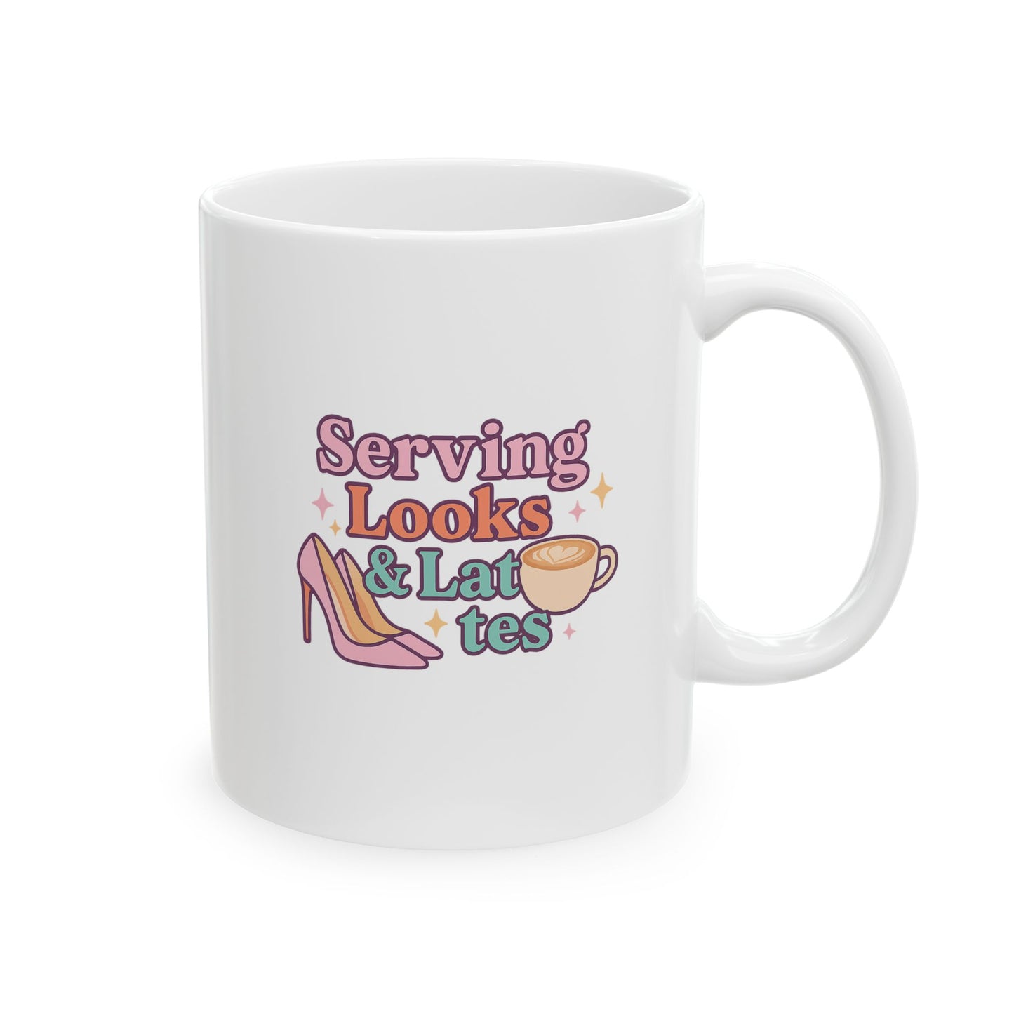 Serving Looks & Lattes - Cute Illustrated Ceramic Mug, Perfect Gift for Coffee Lovers, Funny Tea Mug, Daily Motivation Cup, Unique Kitchen Decor