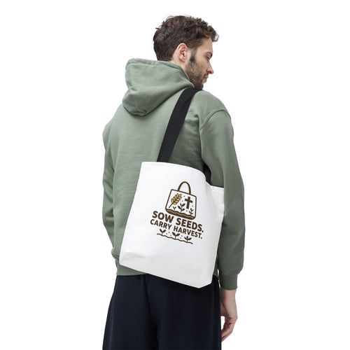 Inspirational Tote Bag - Sow Seeds Carry Harvest, Eco-Friendly Shopping Bag, Gardening Gift, Reusable Grocery Bag, Faith &amp; Nature
