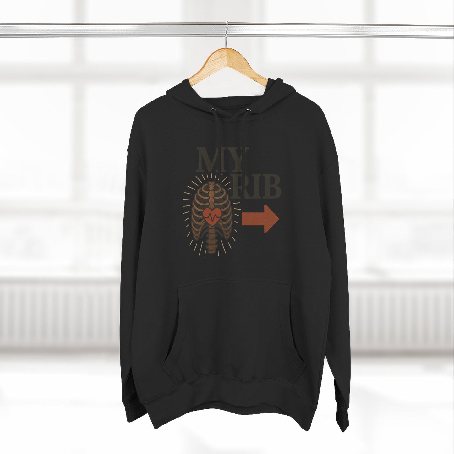 Heartfelt Rib Graphic Hoodie for Couples, Valentine's Day Gift, Matching Sweatshirt, Cozy Fleece, Romantic Style