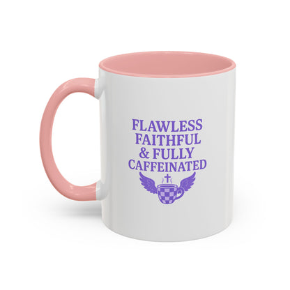 Flawless & Fully Caffeinated Accent Coffee Mug for Faithful Friends, Inspirational Gift, Morning Motivation Cup, Bible Lover's Mug