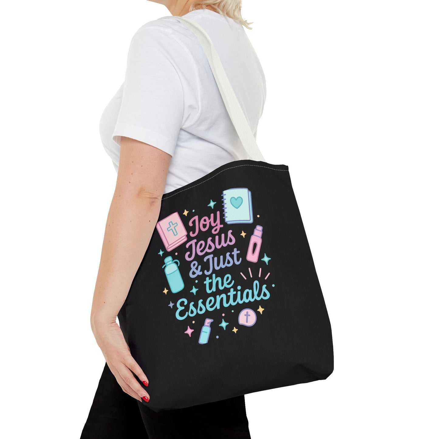 Joyful Essentials Tote Bag for Faith Lovers, Christian Canvas Bag, Unique Gift for Church, Bible Study, Everyday Use, Stylish Carryall