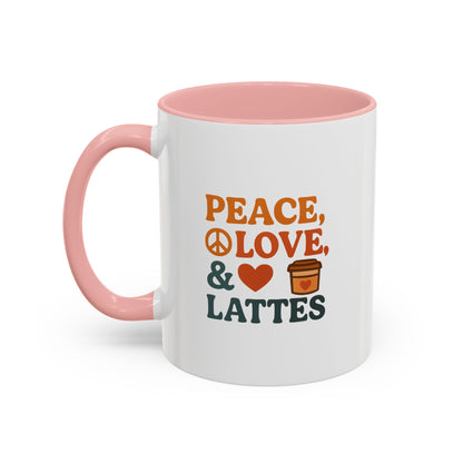 Peace, Love & Lattes Coffee Mug | Accent Mug for Coffee Lovers | Gift for Baristas, Friends, Home Decor, Kitchen Essentials