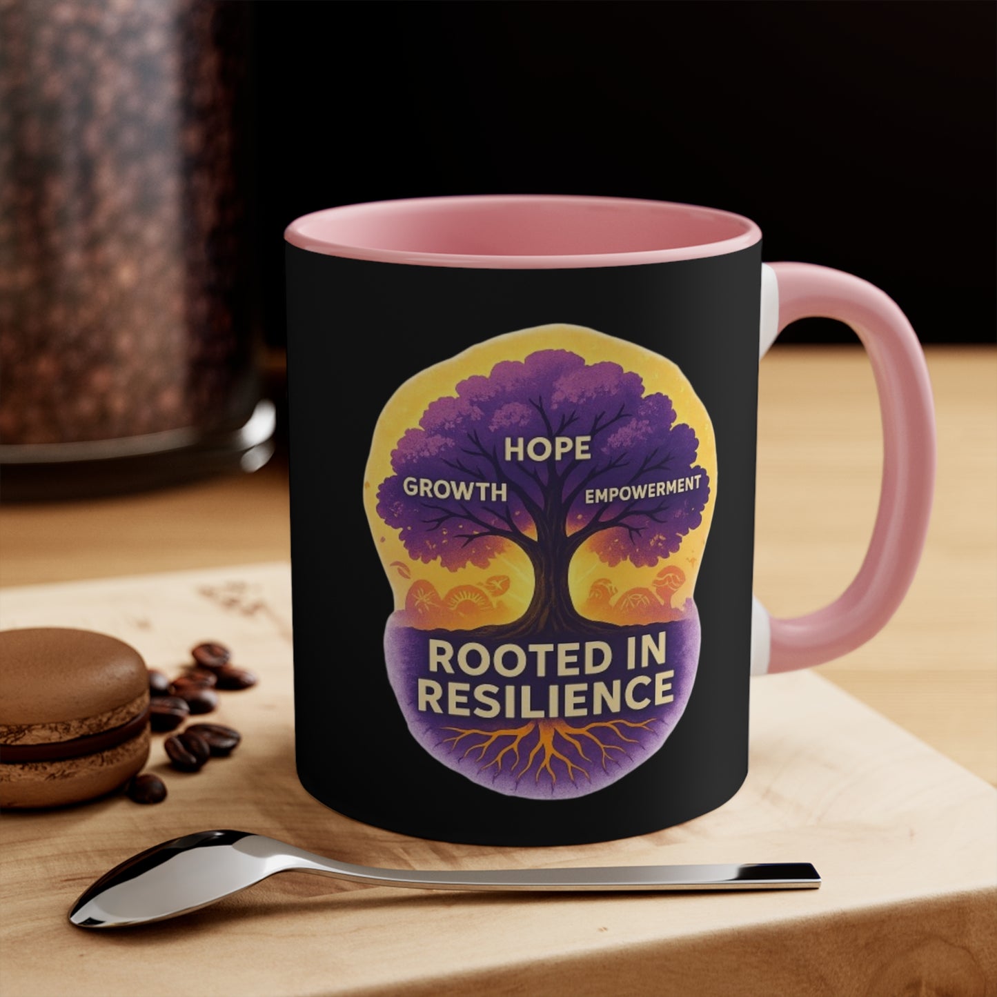 Accent Mug — Rooted in Resilience Tree Design (Hope • Growth • Empowerment)