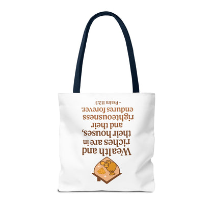 Psalm 112:3 Bible Verse Tote Bag