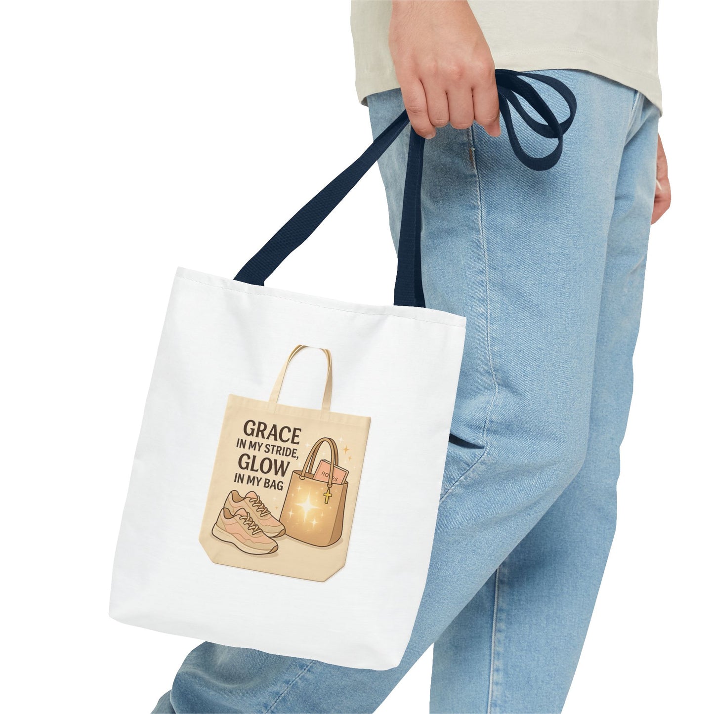 Chic Inspirational Tote Bag, Grace in My Stride Glow in My Bag, Motivational Gift, Daily Use, Eco-Friendly Shopping Bag, Trendy Handbag