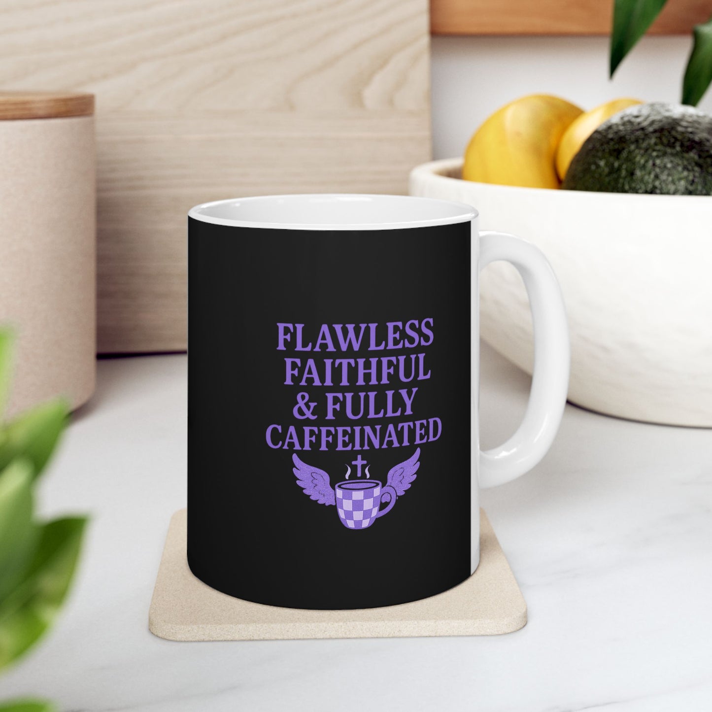 Flawless Faithful &amp; Fully Caffeinated Mystical Black Ceramic Mug, Perfect for Coffee Lovers, Halloween, Witchcraft Gifts, Gift for Her, Customizable Drinkware