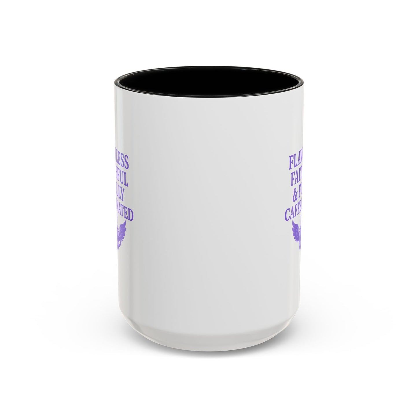 Flawless & Fully Caffeinated Accent Coffee Mug for Faithful Friends, Inspirational Gift, Morning Motivation Cup, Bible Lover's Mug