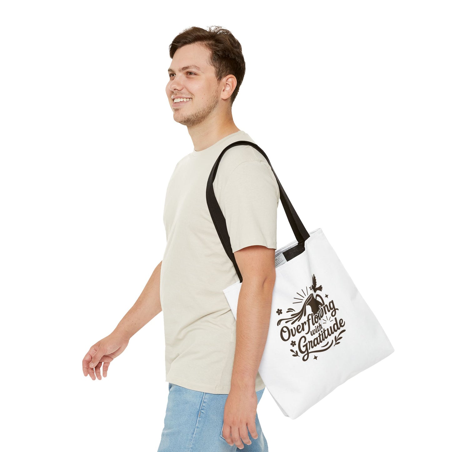 Overflowing with Gratitude Tote Bag - Eco-Friendly, Reusable Shopping Bag, Gift for Friends, Thank You Gift, Inspirational Design