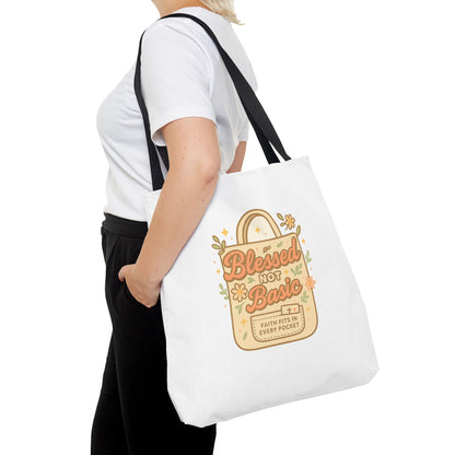 Blessed Not Basic Tote Bag, Trendy Eco-Friendly Canvas