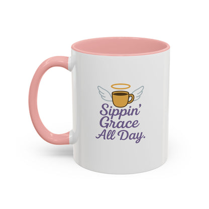 Sippin' Grace All Day Coffee Mug, Cute Coffee Cup, Inspirational Mug, Gift for Coffee Lovers, Perfect for Any Occasion