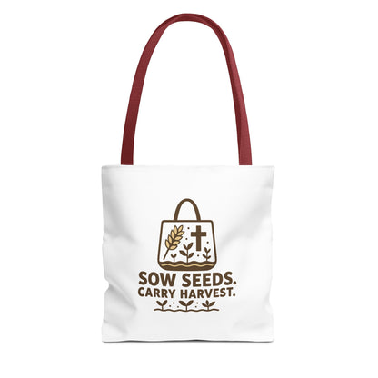Inspirational Tote Bag - "Sow Seeds. Carry Harvest." - Eco-Friendly, Beach Bag, Gift for Gardeners, Reusable Shopping, Faith Journey