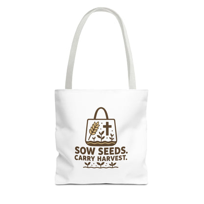 Inspirational Tote Bag - "Sow Seeds. Carry Harvest." - Eco-Friendly, Beach Bag, Gift for Gardeners, Reusable Shopping, Faith Journey