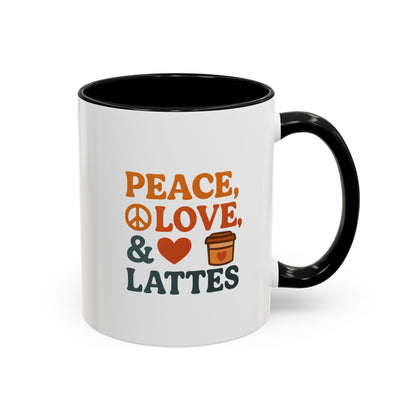 Peace, Love & Lattes Coffee Mug | Accent Mug for Coffee Lovers | Gift for Baristas, Friends, Home Decor, Kitchen Essentials