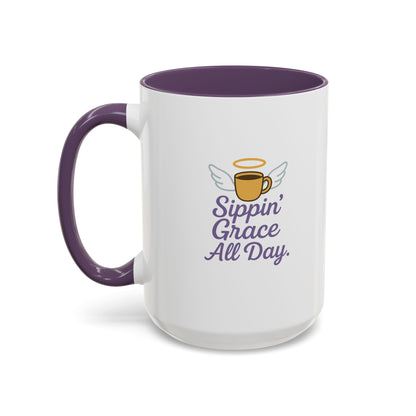 Sippin' Grace All Day Coffee Mug, Cute Coffee Cup, Inspirational Mug, Gift for Coffee Lovers, Perfect for Any Occasion