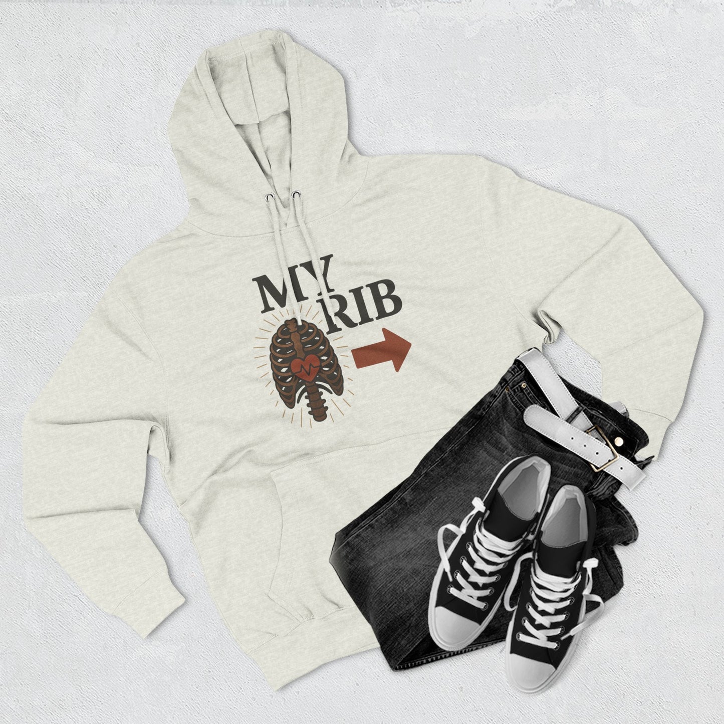 Heartfelt Rib Graphic Hoodie for Couples, Valentine's Day Gift, Matching Sweatshirt, Cozy Fleece, Romantic Style