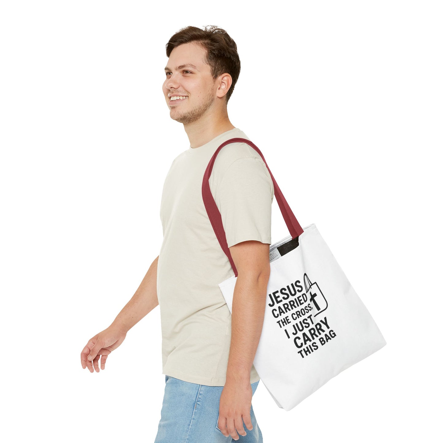 Christian Tote Bag - Jesus Carried the Cross, Everyday Use, Gift for Believers, Church Events, Eco-Friendly Shopping Bag