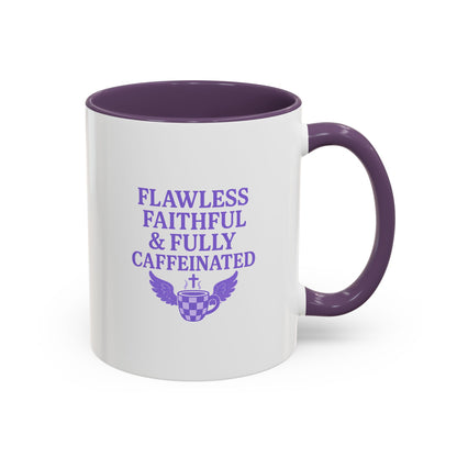 Flawless & Fully Caffeinated Accent Coffee Mug for Faithful Friends, Inspirational Gift, Morning Motivation Cup, Bible Lover's Mug