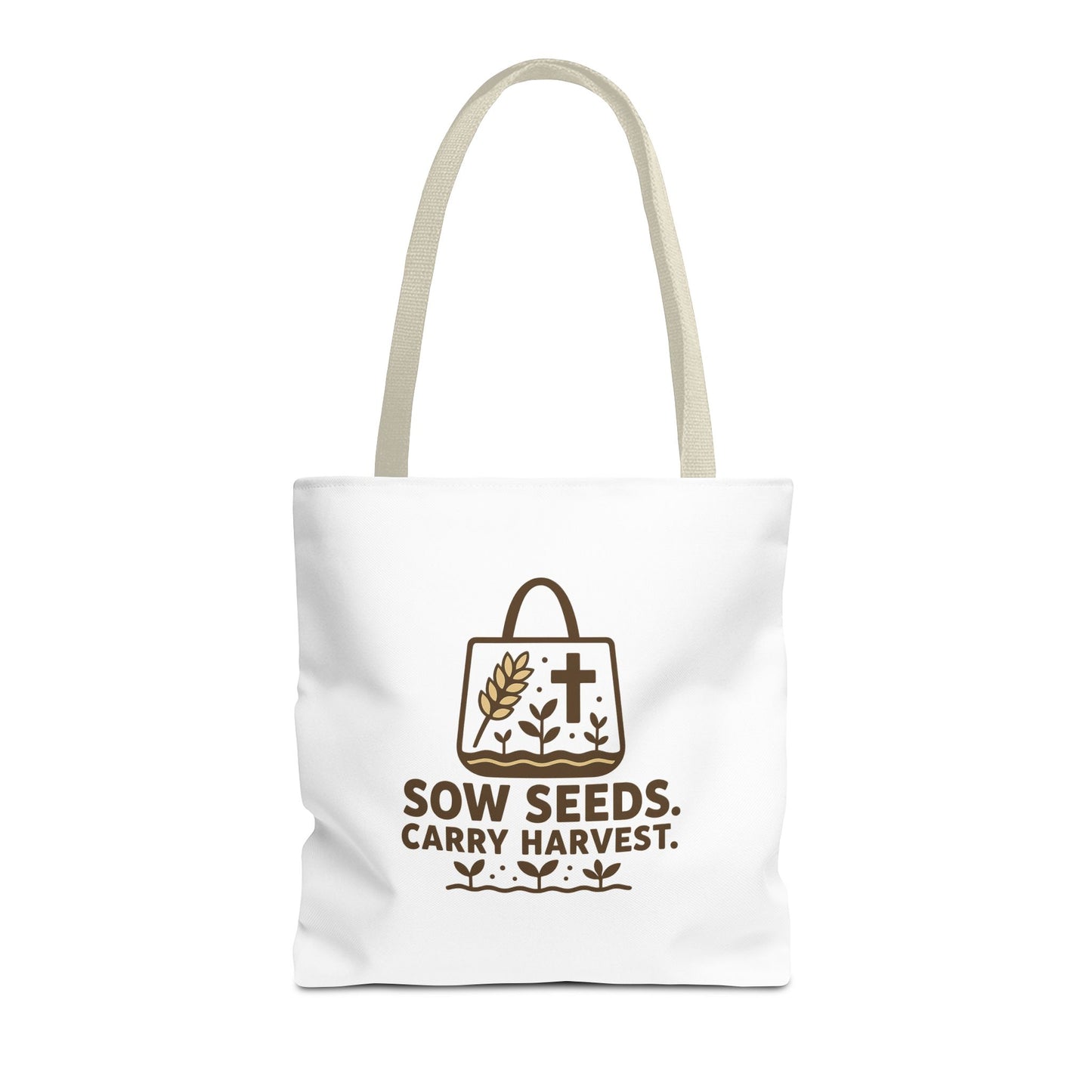 Inspirational Tote Bag - "Sow Seeds. Carry Harvest." - Eco-Friendly, Beach Bag, Gift for Gardeners, Reusable Shopping, Faith Journey