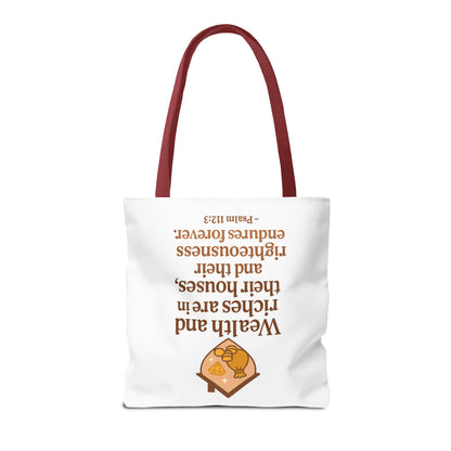 Psalm 112:3 Bible Verse Tote Bag