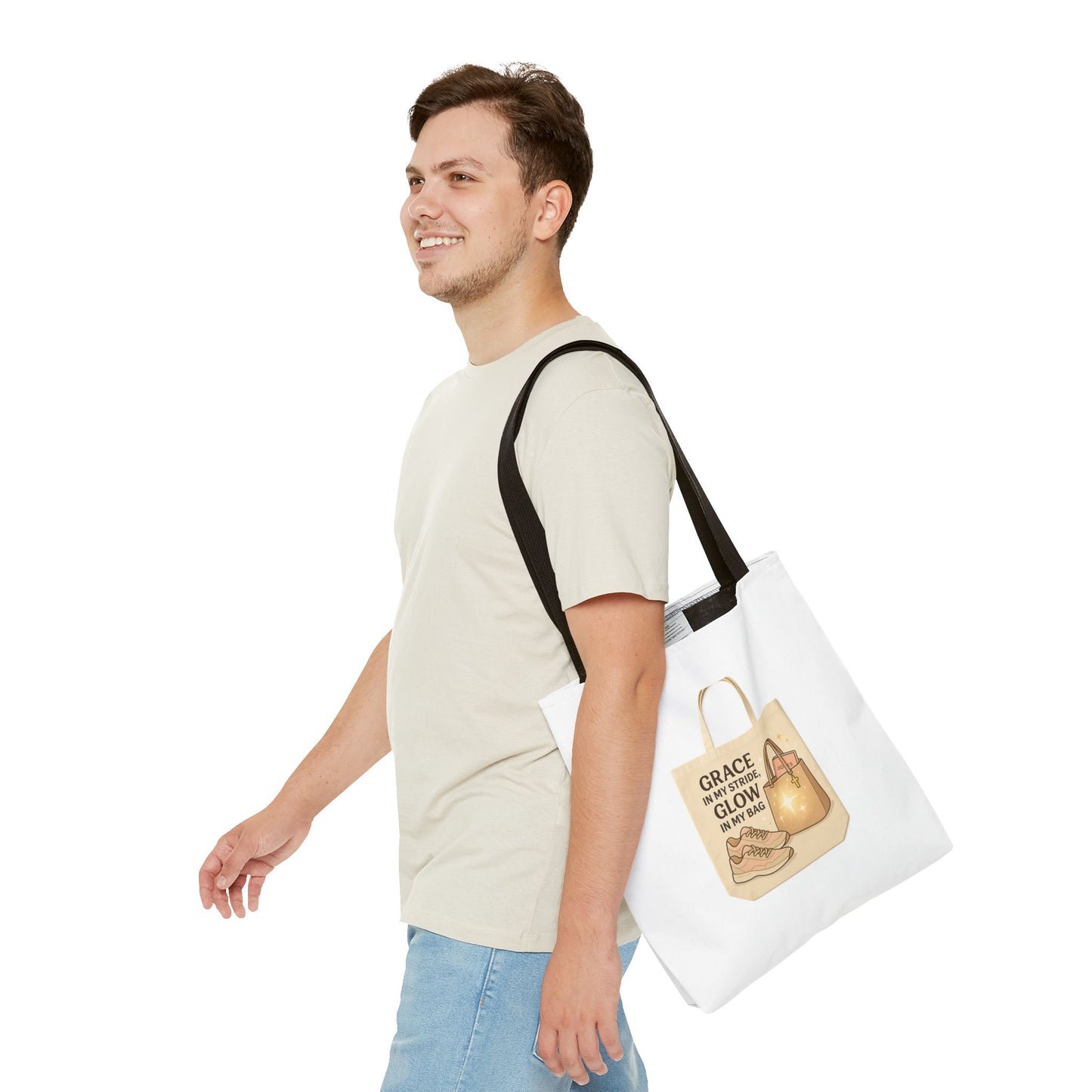 Chic Inspirational Tote Bag, Grace in My Stride Glow in My Bag, Motivational Gift, Daily Use, Eco-Friendly Shopping Bag, Trendy Handbag