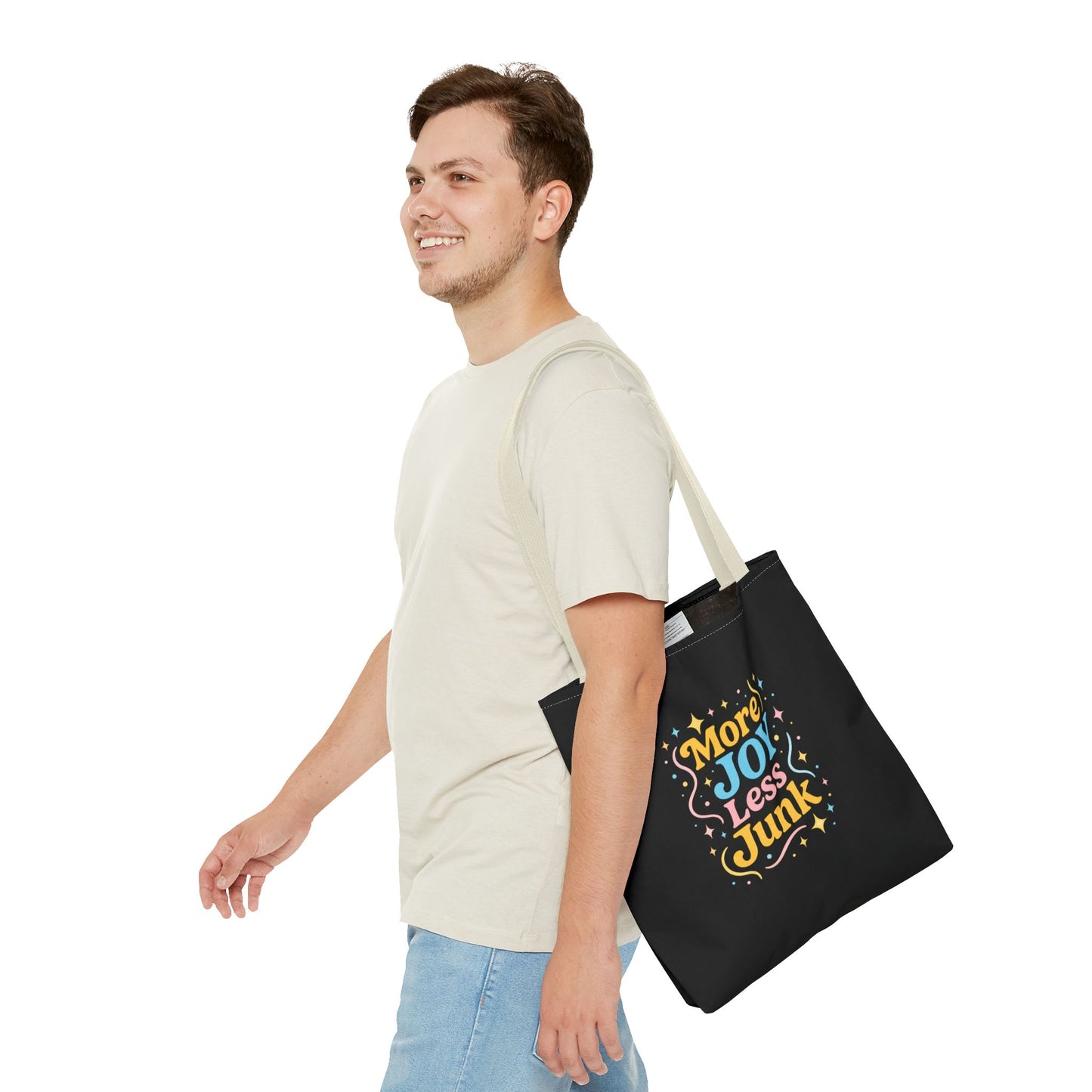 Joyful Tote Bag - More Joy Less Junk, Gift for Friends, Eco-Friendly Shopping Bag, Everyday Use, Inspirational Tote
