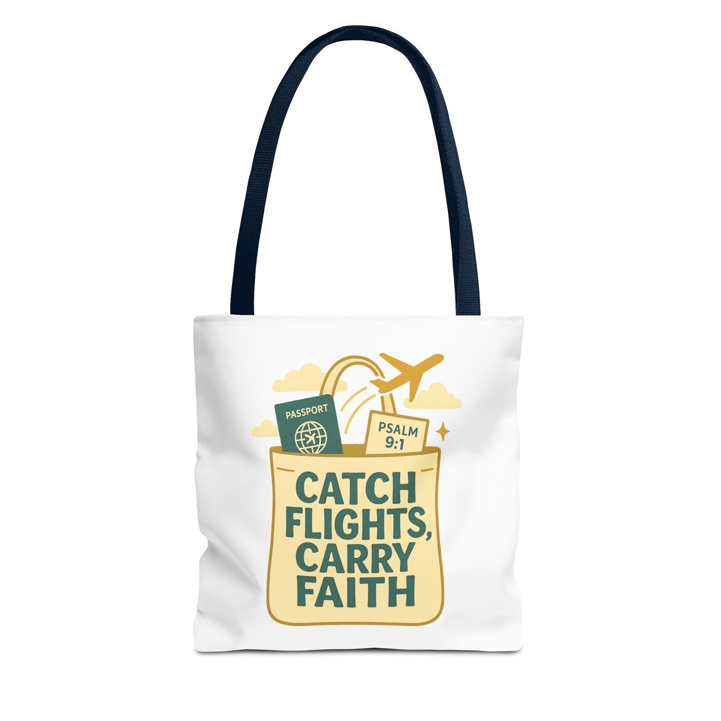 Catch Flights Carry Faith Tote Bag - Travel, Christian Gift, Airport Essentials, Carryall, Eco-Friendly Shopper