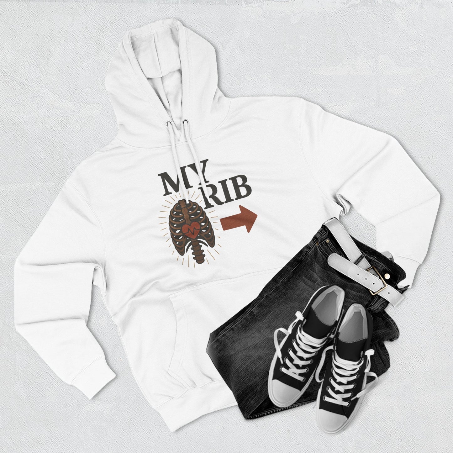Heartfelt Rib Graphic Hoodie for Couples, Valentine's Day Gift, Matching Sweatshirt, Cozy Fleece, Romantic Style