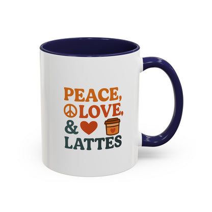 Peace, Love & Lattes Coffee Mug | Accent Mug for Coffee Lovers | Gift for Baristas, Friends, Home Decor, Kitchen Essentials