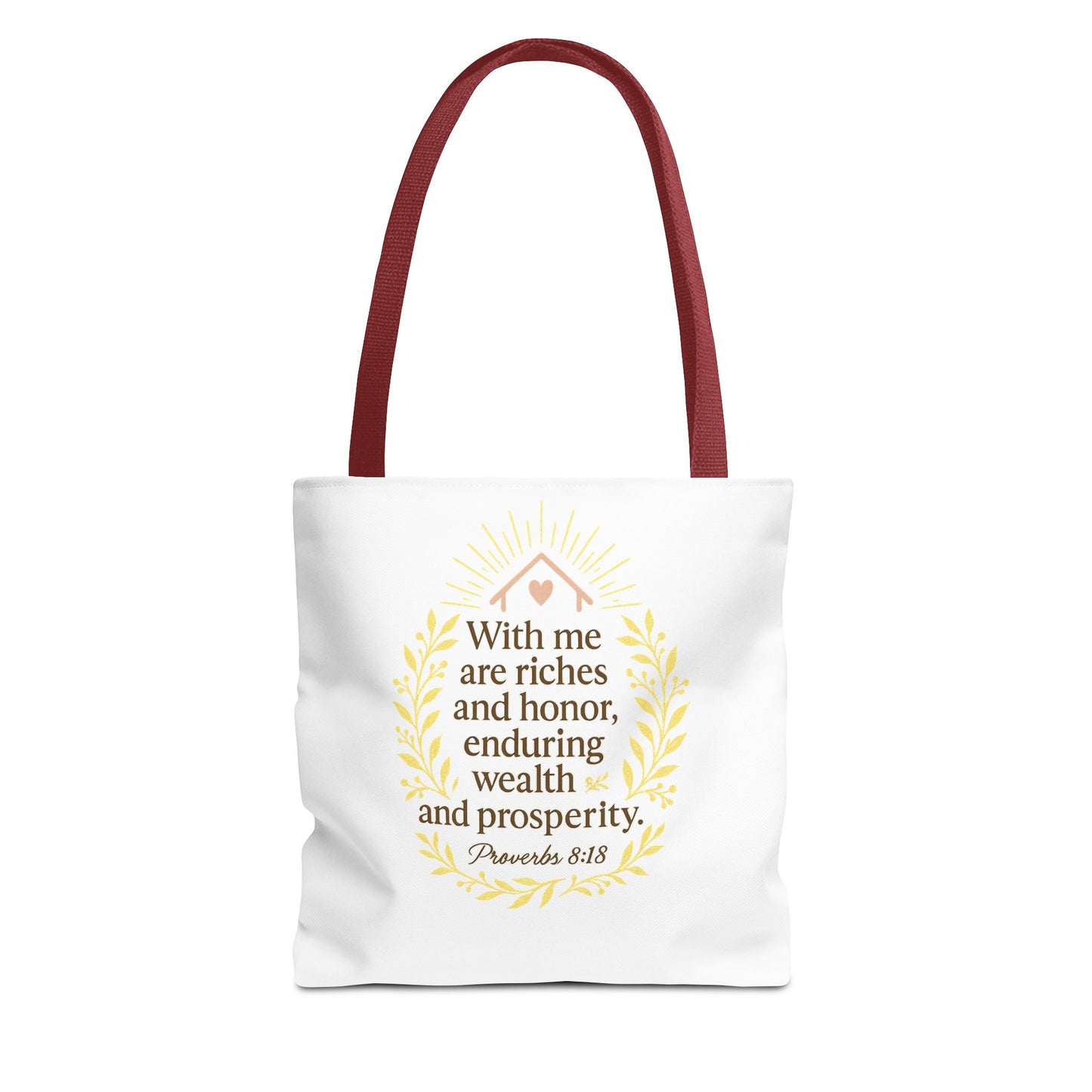 Inspirational Tote Bag - Proverbs 8:18 Quote, Bible Verse Carrier, Eco-Friendly Shopping Bag, Faith-Based Gift, Motivational Decor