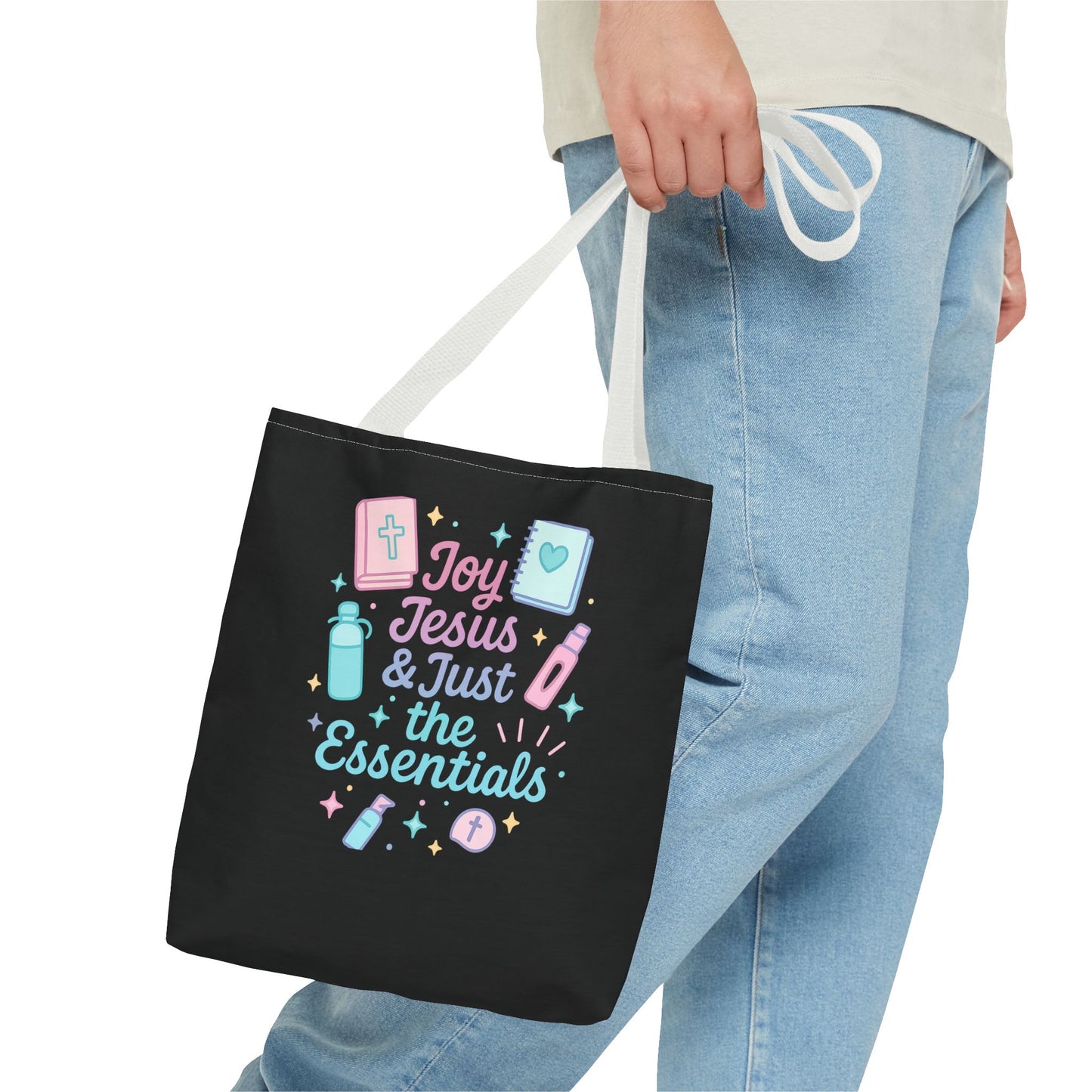Joyful Essentials Tote Bag for Faith Lovers, Christian Canvas Bag, Unique Gift for Church, Bible Study, Everyday Use, Stylish Carryall