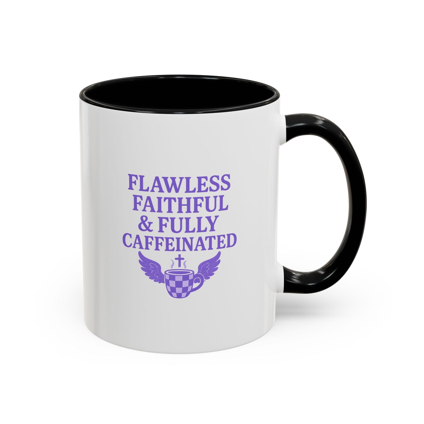 Flawless & Fully Caffeinated Accent Coffee Mug for Faithful Friends, Inspirational Gift, Morning Motivation Cup, Bible Lover's Mug
