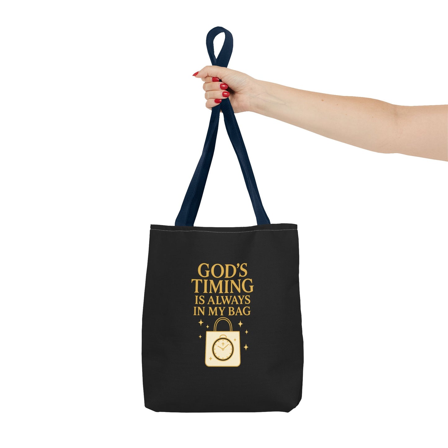 God's Timing Tote Bag | Motivational Bag for Everyday Use, Gift for Believers, Casual Tote for Work, School, and Travel