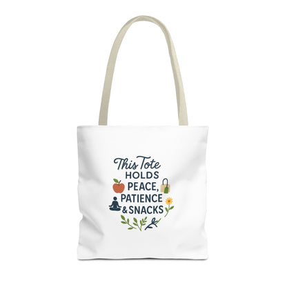 Peace, Patience & Snacks Tote Bag | Eco-Friendly Shopper, Gift for Friends, Beach Tote, Daily Carryall, Motivational Bag