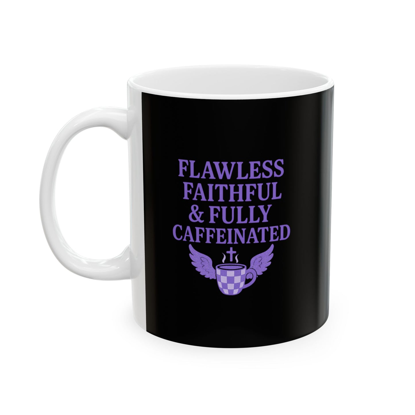 Flawless Faithful & Fully Caffeinated Mystical Black Ceramic Mug, Perfect for Coffee Lovers, Halloween, Witchcraft Gifts, Gift for Her, Customizable Drinkware