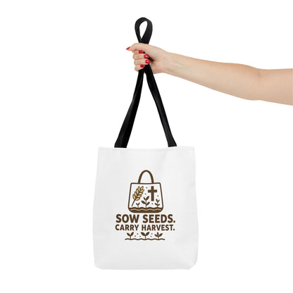 Inspirational Tote Bag - Sow Seeds Carry Harvest, Eco-Friendly Shopping Bag, Gardening Gift, Reusable Grocery Bag, Faith &amp; Nature