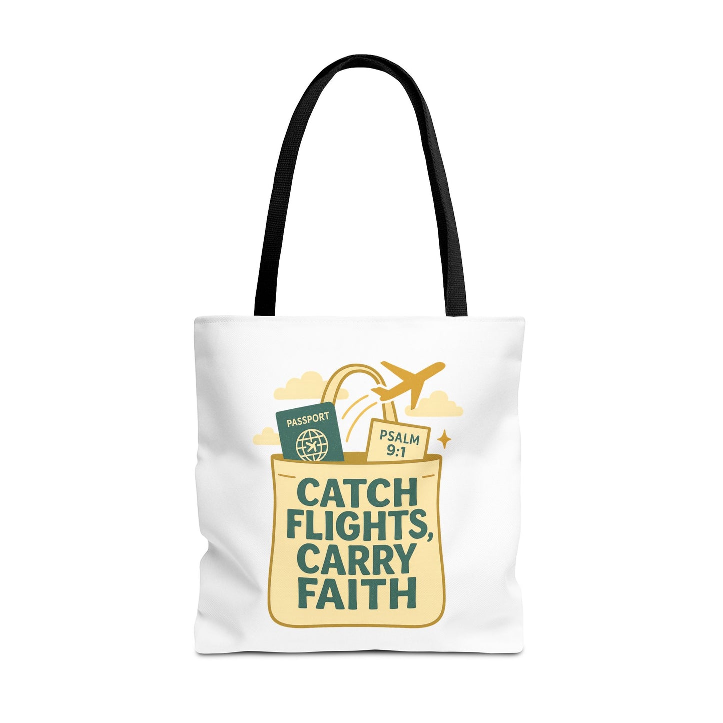Catch Flights Carry Faith Tote Bag - Travel, Christian Gift, Airport Essentials, Carryall, Eco-Friendly Shopper