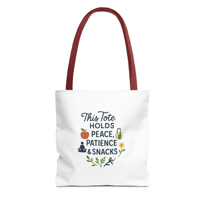 Peace, Patience & Snacks Tote Bag | Eco-Friendly Shopper, Gift for Friends, Beach Tote, Daily Carryall, Motivational Bag