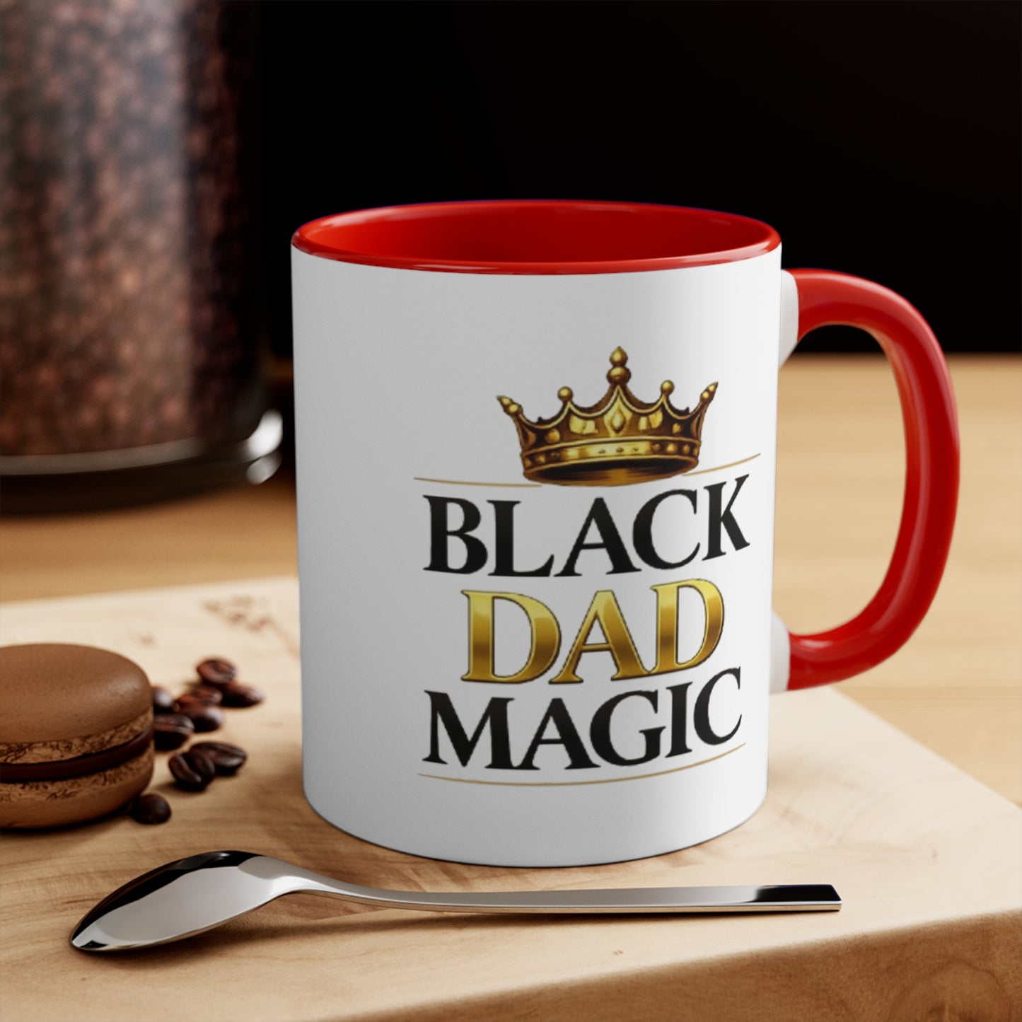 Black Dad Magic Accent Mug — Pink Interior & Handle, Crown Graphic