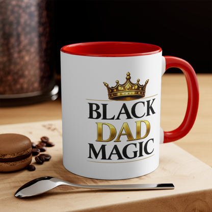 Black Dad Magic Accent Mug — Pink Interior & Handle, Crown Graphic