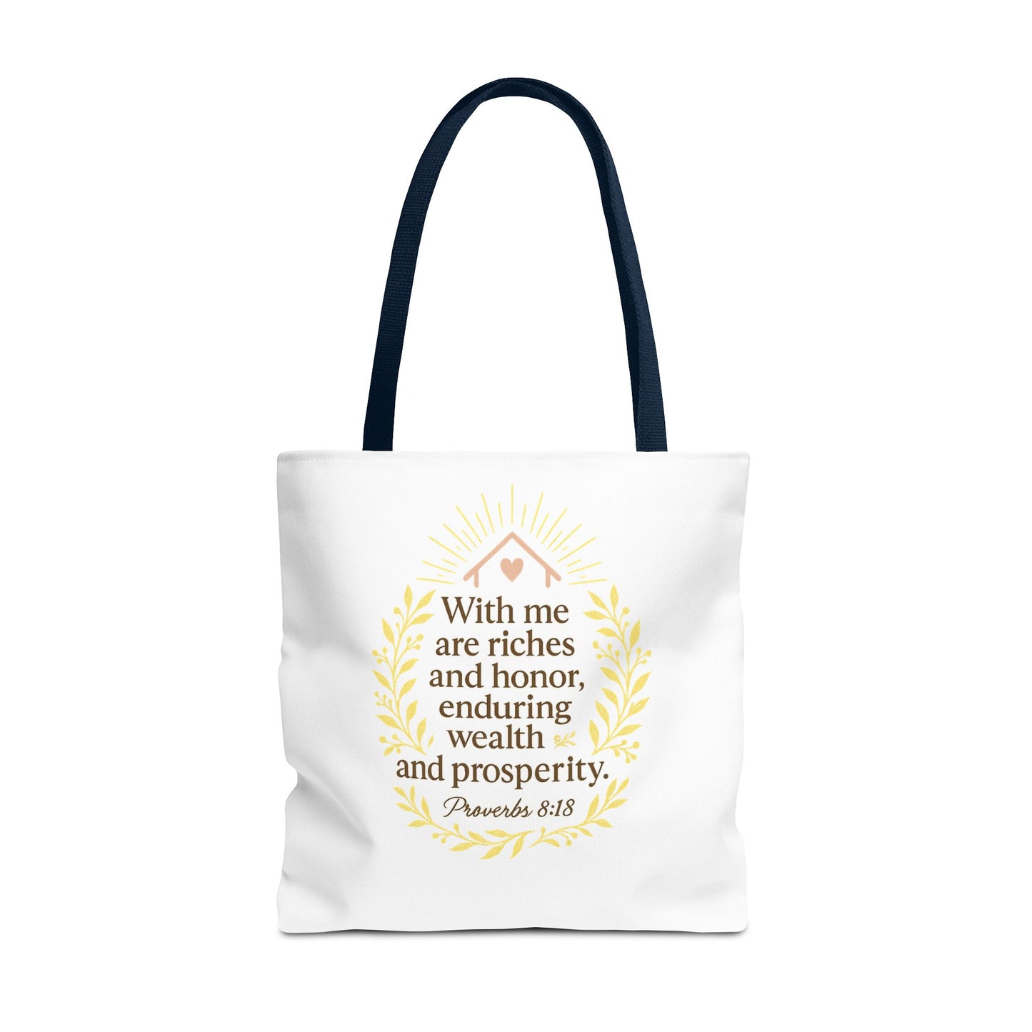 Inspirational Tote Bag - Proverbs 8:18 Quote, Bible Verse Carrier, Eco-Friendly Shopping Bag, Faith-Based Gift, Motivational Decor