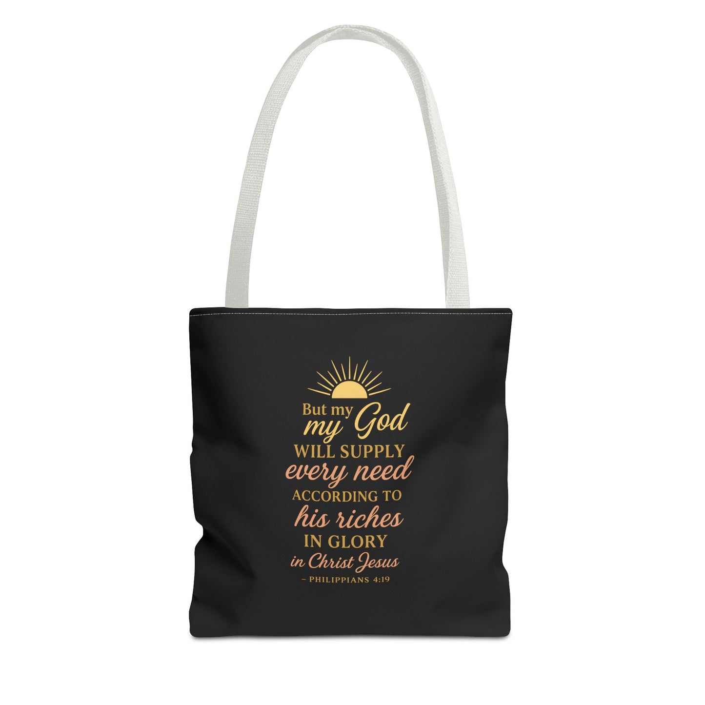 Faith-Inspired Tote Bag: 'God Will Supply Every Need', Christian Gift, AOP Bag for Church, Casual Outings, Inspirational Accessory