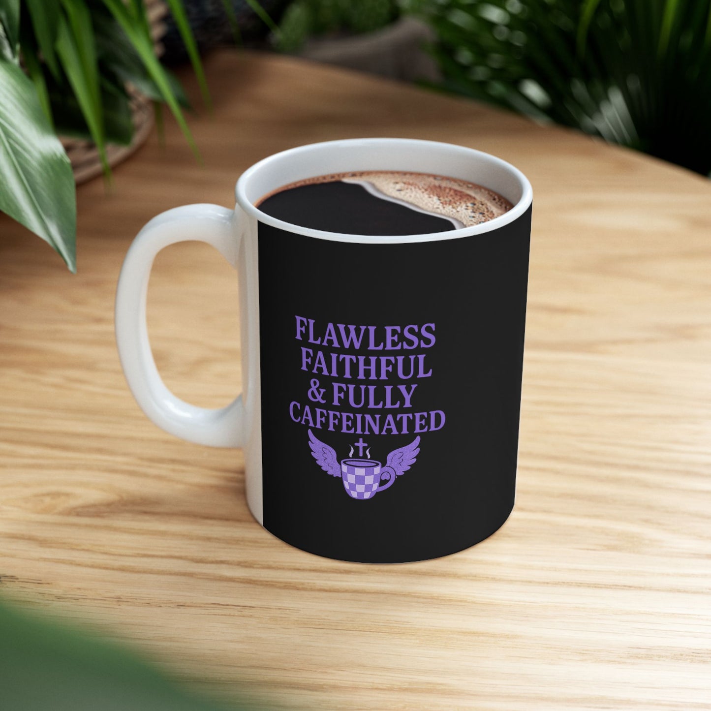 Flawless Faithful &amp; Fully Caffeinated Mystical Black Ceramic Mug, Perfect for Coffee Lovers, Halloween, Witchcraft Gifts, Gift for Her, Customizable Drinkware