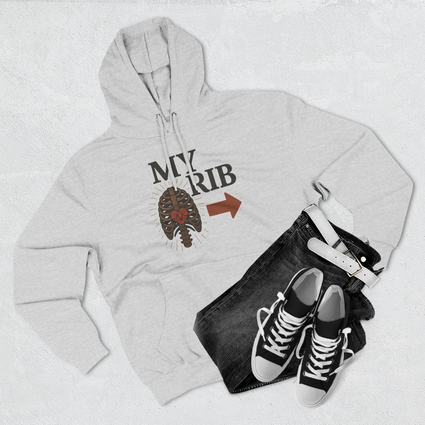 Heartfelt Rib Graphic Hoodie for Couples, Valentine's Day Gift, Matching Sweatshirt, Cozy Fleece, Romantic Style