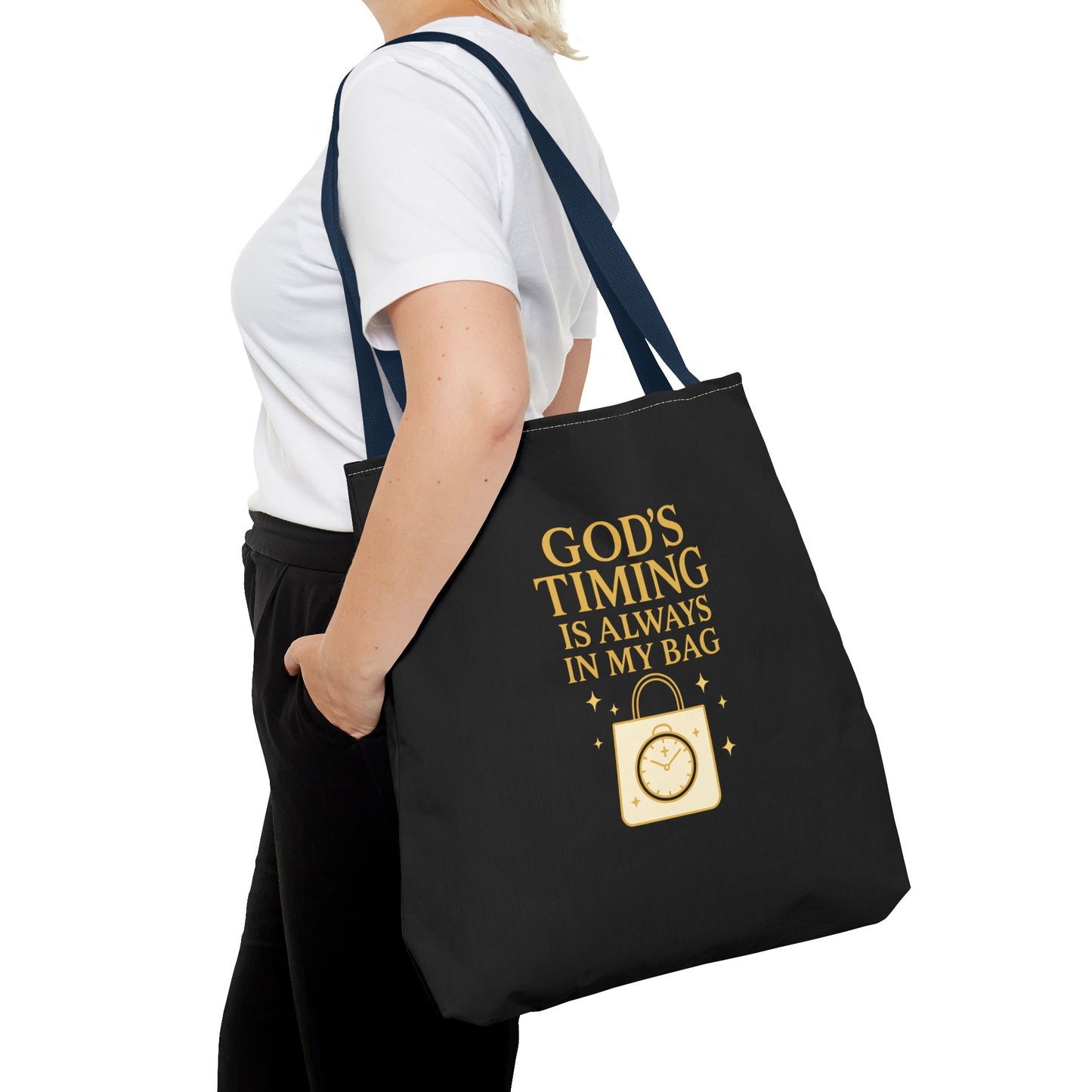 God's Timing Tote Bag | Motivational Bag for Everyday Use, Gift for Believers, Casual Tote for Work, School, and Travel
