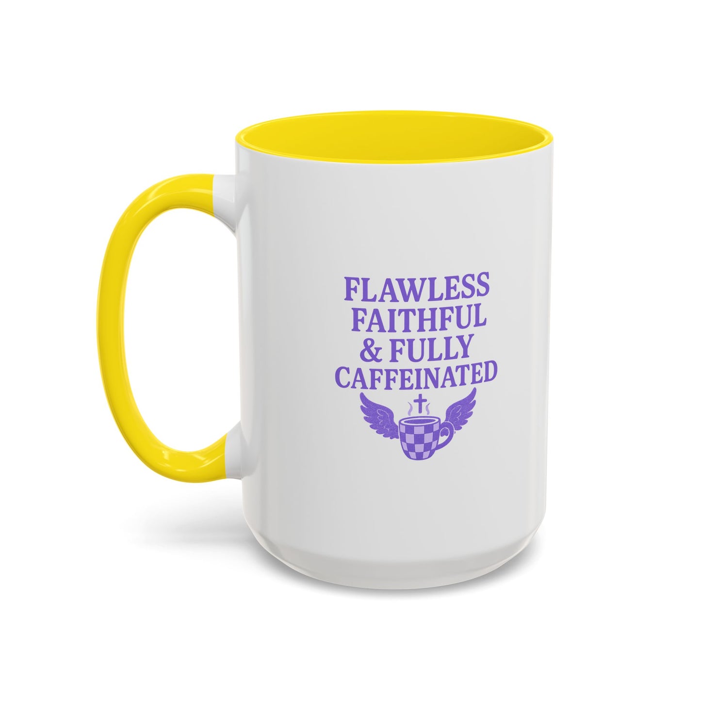 Flawless & Fully Caffeinated Accent Coffee Mug for Faithful Friends, Inspirational Gift, Morning Motivation Cup, Bible Lover's Mug