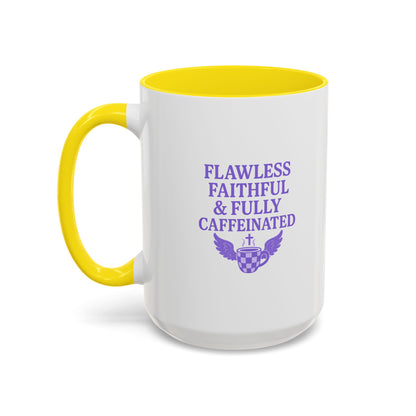 Flawless & Fully Caffeinated Accent Coffee Mug for Faithful Friends, Inspirational Gift, Morning Motivation Cup, Bible Lover's Mug