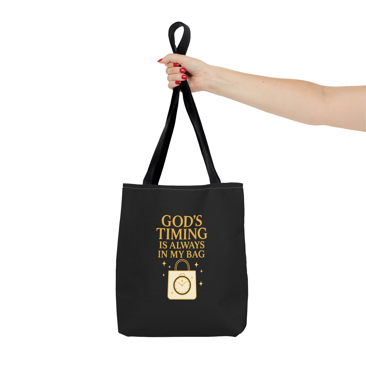 God's Timing Tote Bag | Motivational Bag for Everyday Use, Gift for Believers, Casual Tote for Work, School, and Travel
